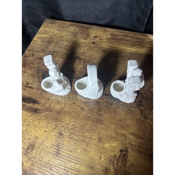 Christmas JOY Candle Holder Trio, Ceramic Bisque Cherub Angels Candleholder Set - Picture 10 of 15